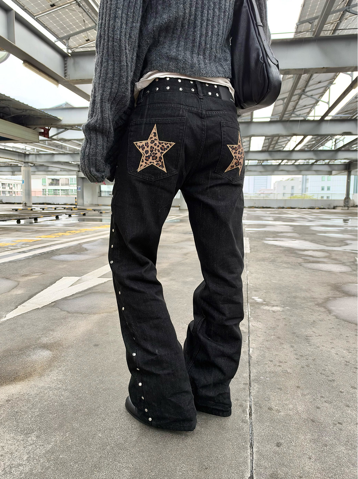 スタッズライン レオパードスター ブラックデニム　AL1108