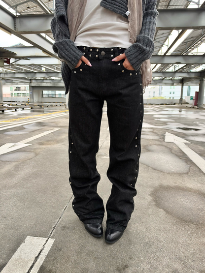 スタッズライン レオパードスター ブラックデニム　AL1108