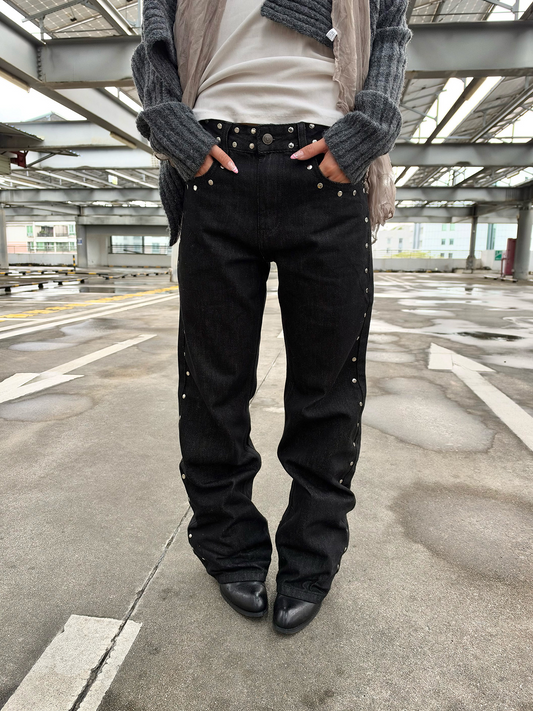 スタッズライン レオパードスター ブラックデニム　AL1108