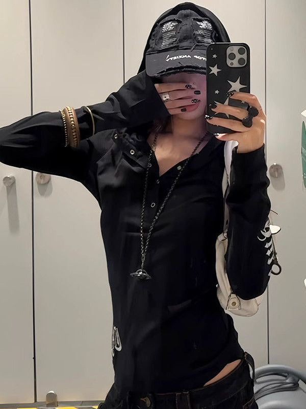 フード付き ヘンリーネック長袖Tシャツ　AL1120