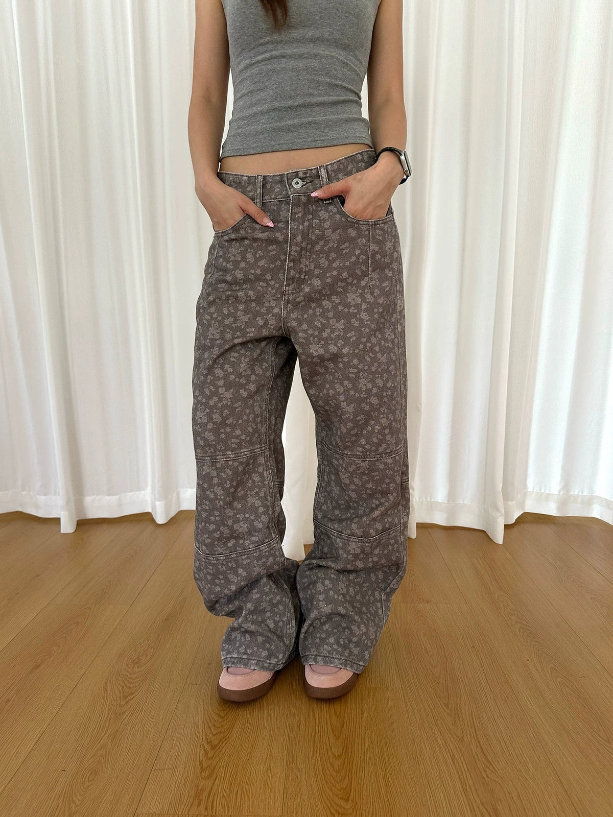 ヴィンテージ総柄プリント ストレートパンツ　AL1072