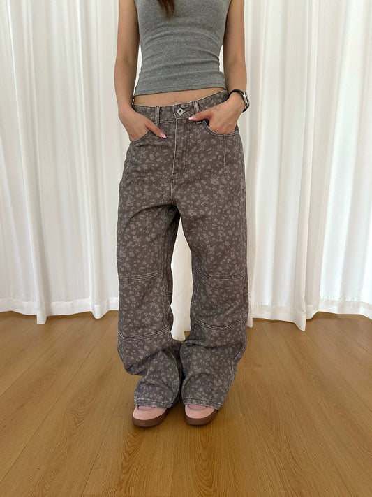 ヴィンテージ総柄プリント ストレートパンツ　AL1072