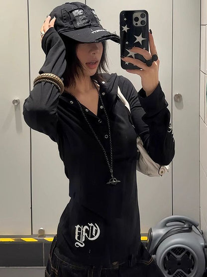 フード付き ヘンリーネック長袖Tシャツ　AL1120