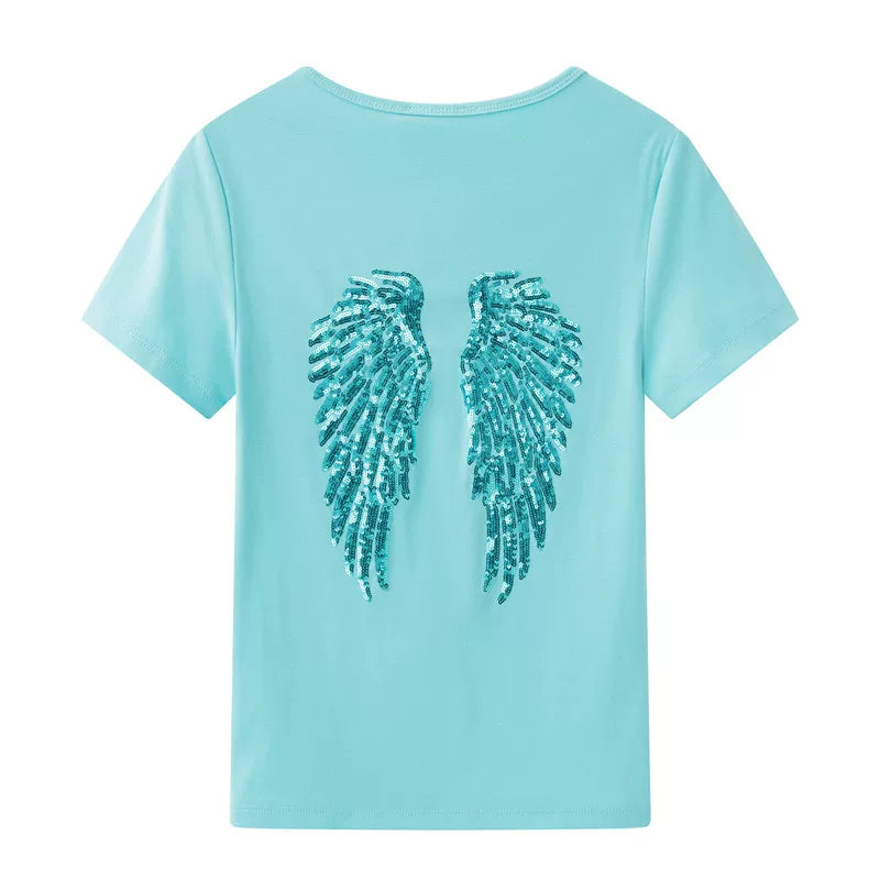 エンジェルウィング スパンコール Tシャツ　AL1046
